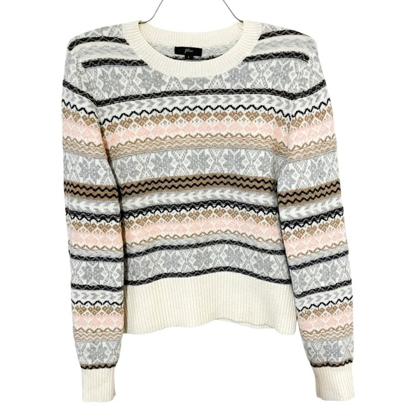 J.Crew Lambswool Blend Fair Isle Snowflake Knit Crewneck Sweater Large - Picture 1 of 6
